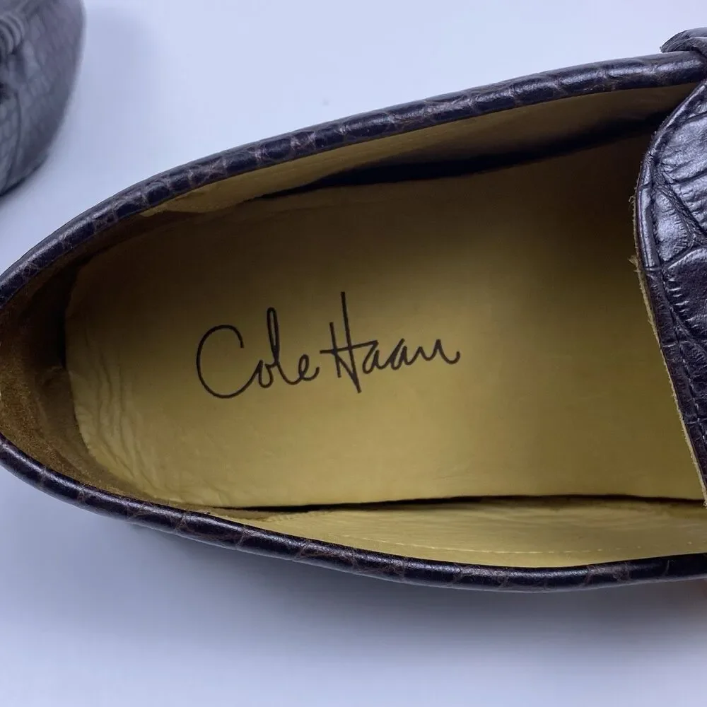 Cole Haan Crocodile Embossed Leather Driving Mocassin Loafers Brown Men's Sz 11M